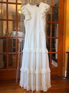 Aqua White Smocked Bodice Maxi Dress